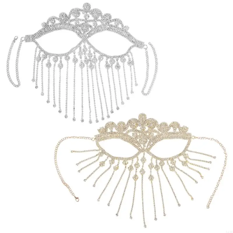 

Rhinestones Tassels Veil Mask Full Face Women Chain Face Mask Masquerade Dance Parties Performances Sexy Face Accessory