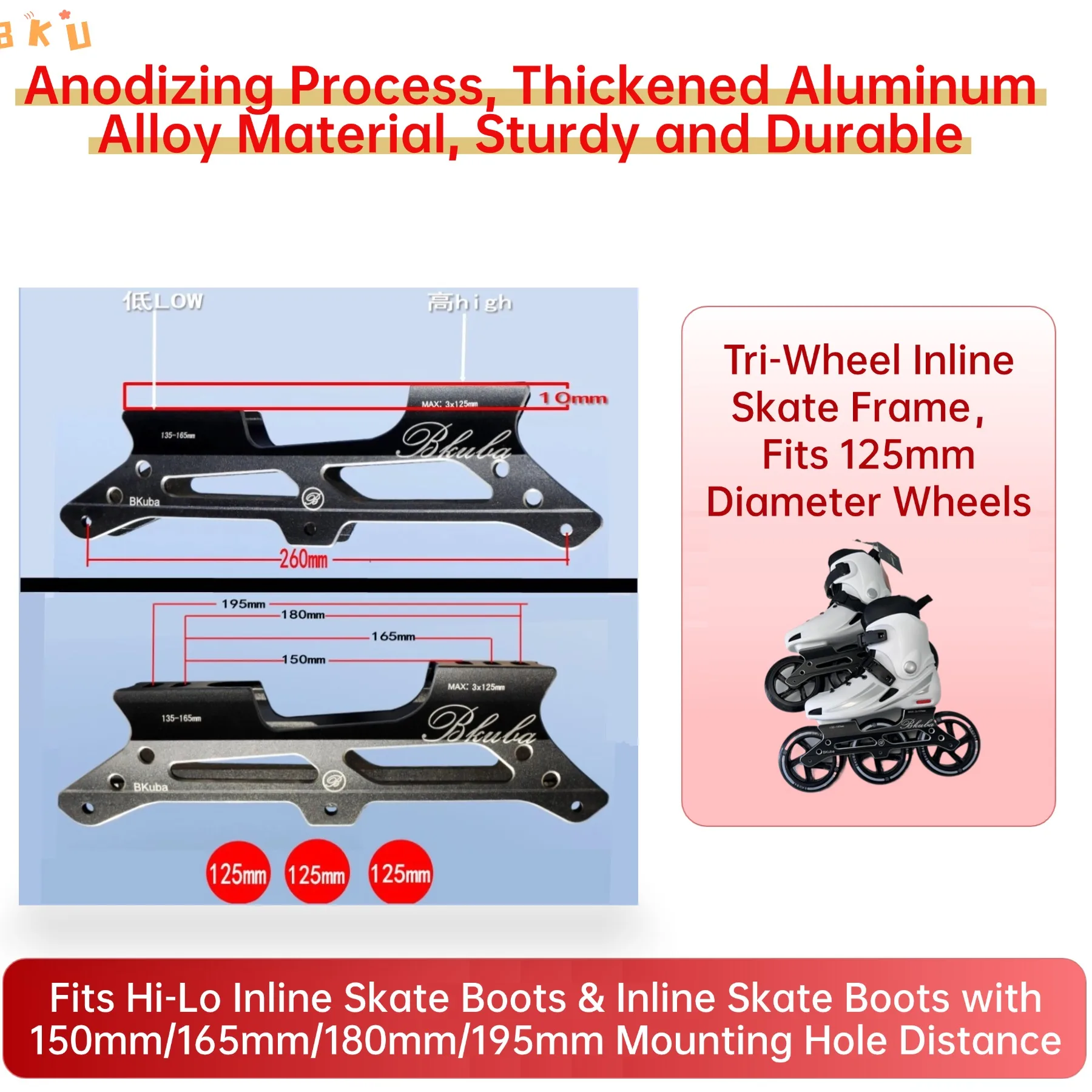 زوج واحد من إطارات التزلج المضمنة ثلاثية العجلات المصنوعة من سبائك الألومنيوم، 3 أنماط (4 · 3 قابلة للتحويل) مع المحاور