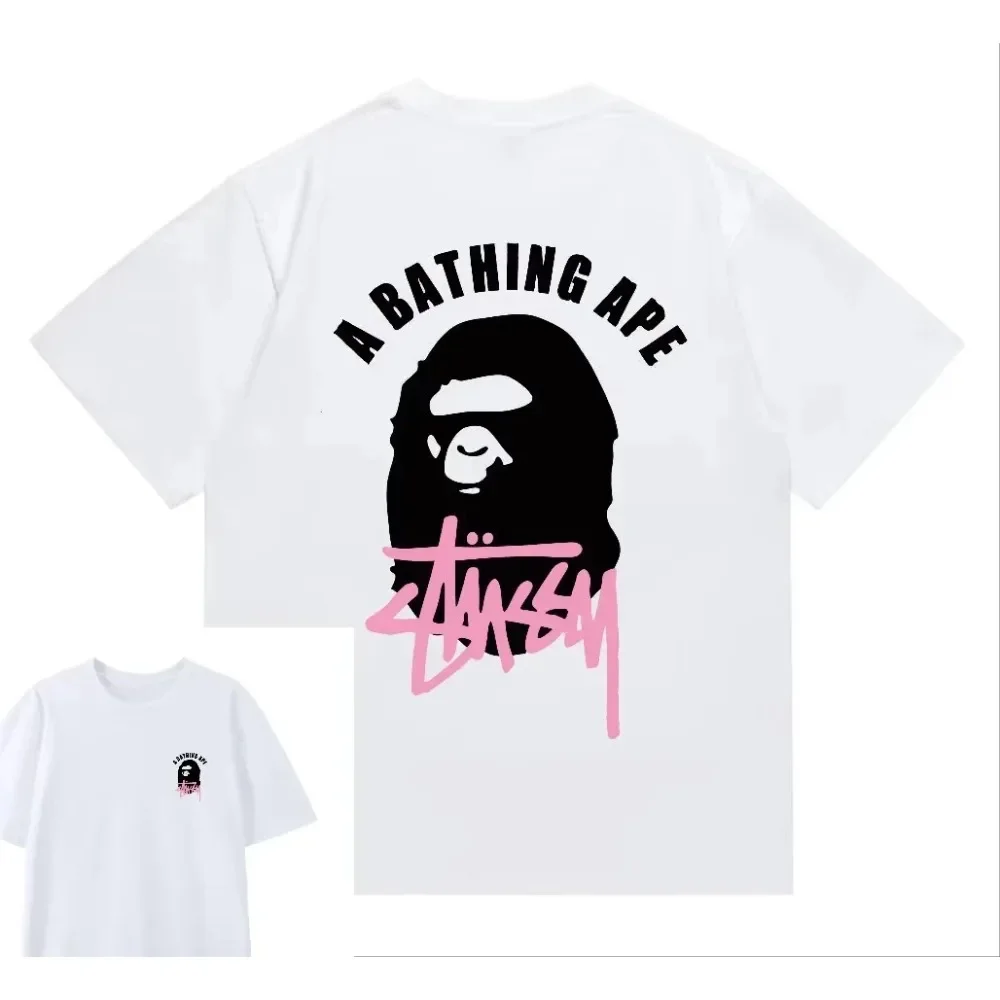 BAPE Trendy Brand Ape Head Joint Letter Printing Short-sleeved T-shirt Women's Summer Loose Pure Cotton Men's Half-sleeves