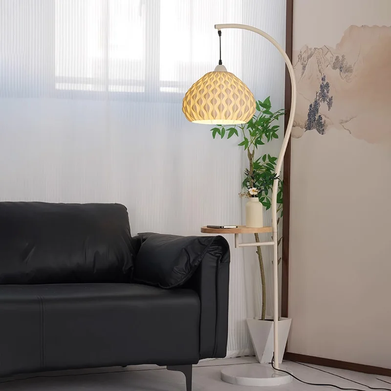 

Light Luxury Wooden Desktop Retro Floor Lamp Living Room Sofa Vertical Floor Lamp Storage Warm Atmosphere Desk Floor Lamp