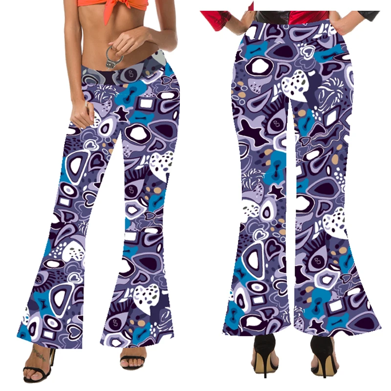 女性用ストライププリントパンツ,ハイウエストパンツ,ベルボトム,ヒッピークラブスタイル,1960〜1970