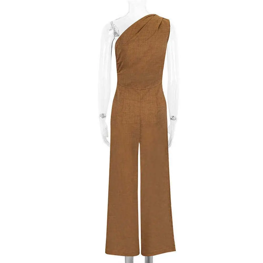 Elegant High-Waisted Long-Legged One-Piece Suit Sexy Diagonal Shoulder Comfortable Fit Polyester Fiber Spring Season Chinese ...