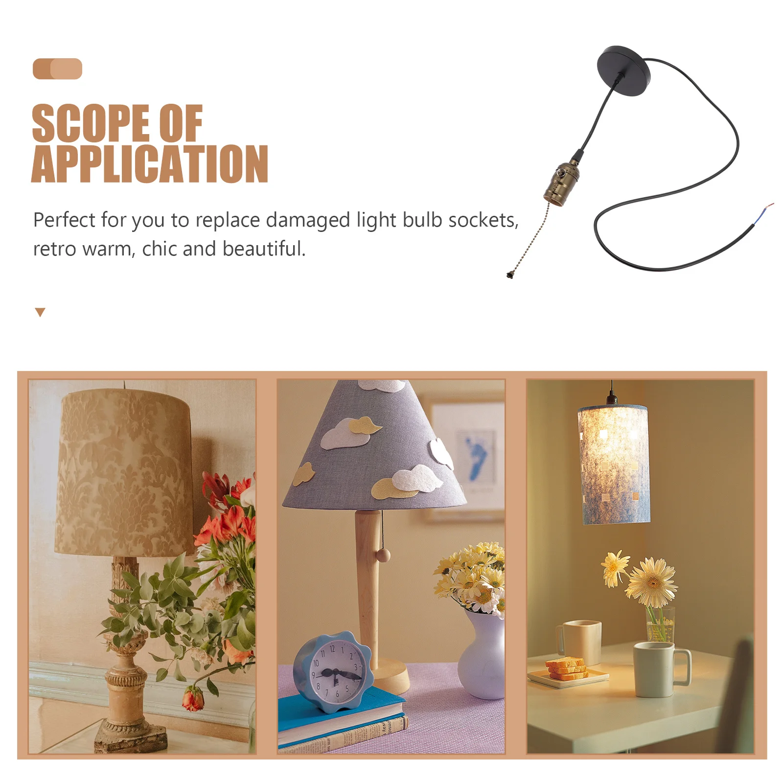 

E27 Lamp Socket Pendant Lamp Holder Plastic Iron Aluminum Smooth Finish For Bedroom Home Decor Retro Lighting