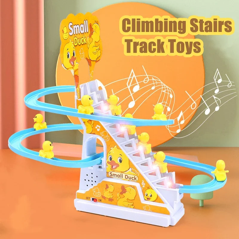 เด็กใหม่ Piglet ปีนบันไดติดตามของเล่นเป็ด DIY Electric Racing Roller Coaster ของเล่นเพลงสําหรับของขวัญเด็ก