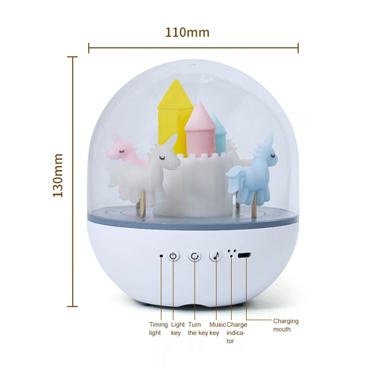 Romantic LED carousel night light with remote control Bluetooth music silicone USB charging dimming table lamp holiday gift