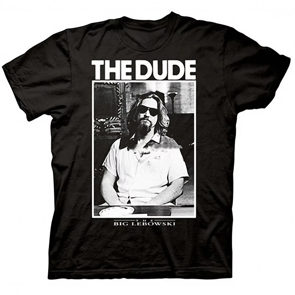 Camiseta Feminina Casual de Manga Curta 2026 Nova Big Lebowski The Dude com Estampa Gráfica Preta TV Man Respirável Streetwear