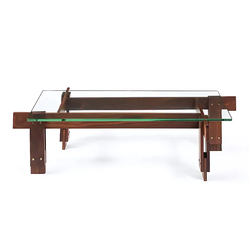 

Structural ash solid wood glass coffee table living room household small table