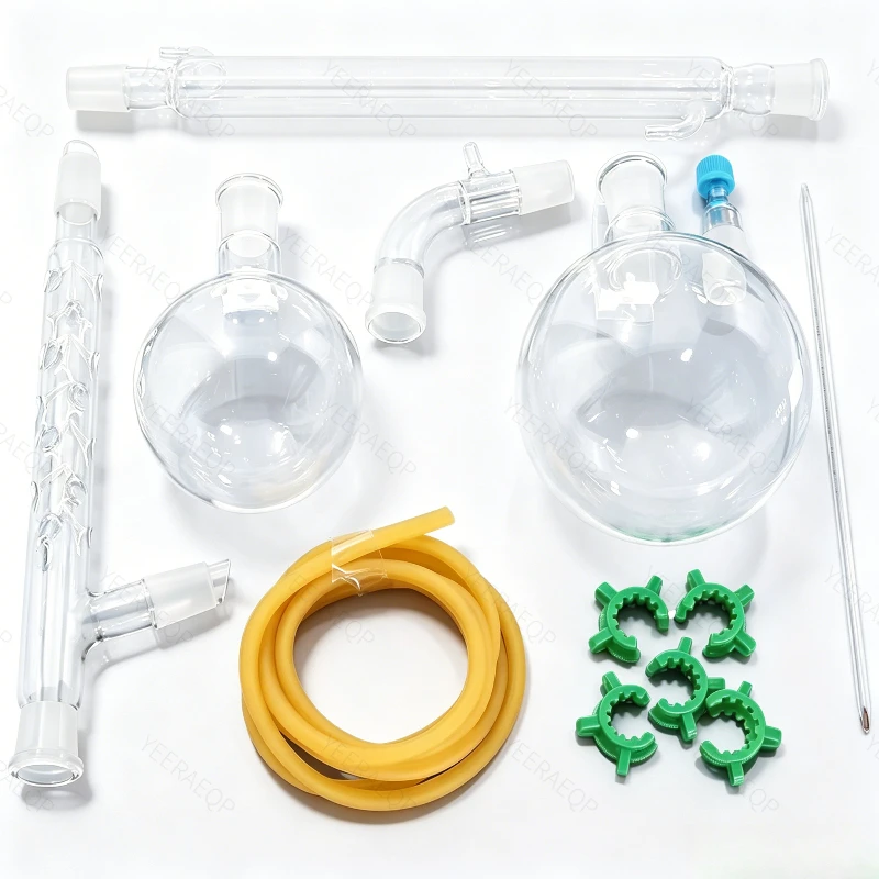 13 Piece/Set  Joint 24/29, 500/1000ml Round-bottom flask, Lab Distillation Equipment Chemistry Glassware Kit,Glass Still