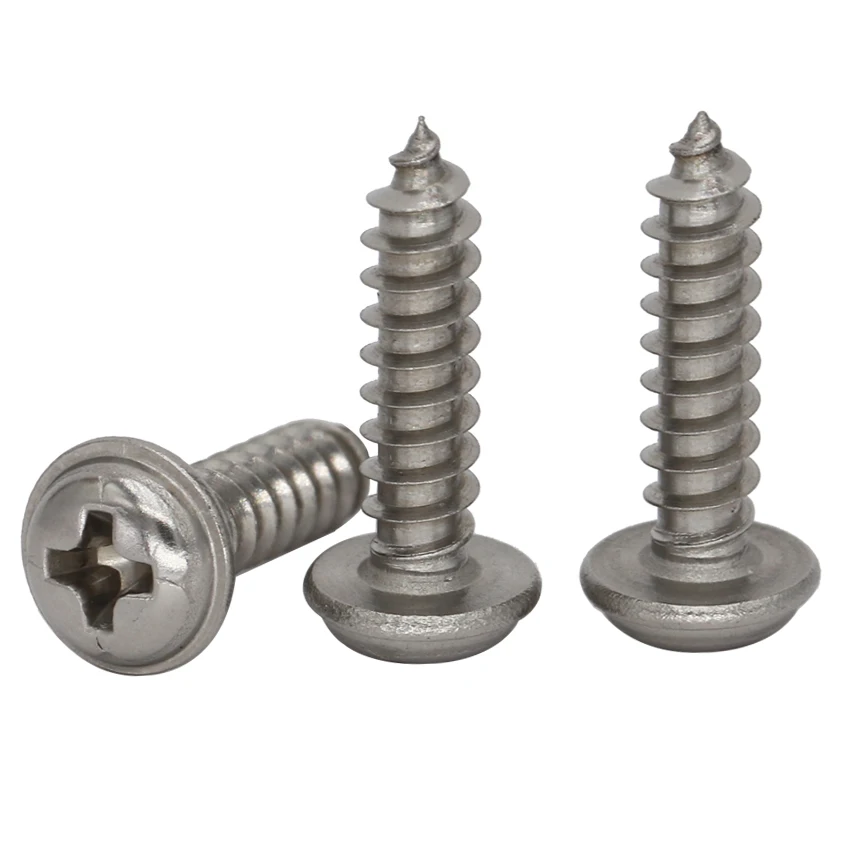 

M3 M3.5 M4 M5 304 Stainless Steel SS PWA Pan Round Head Pointed Tail Cross Phillips Self Tapping Screw With Washer