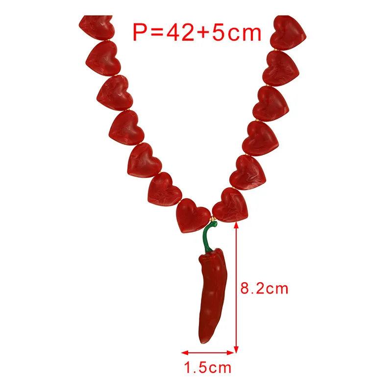 1pc Stylish And Simple Copper Drop Oil Chili Pendant Resin Love Beaded Necklace, Suitable For Ladies\' Parties And Everyday Wear