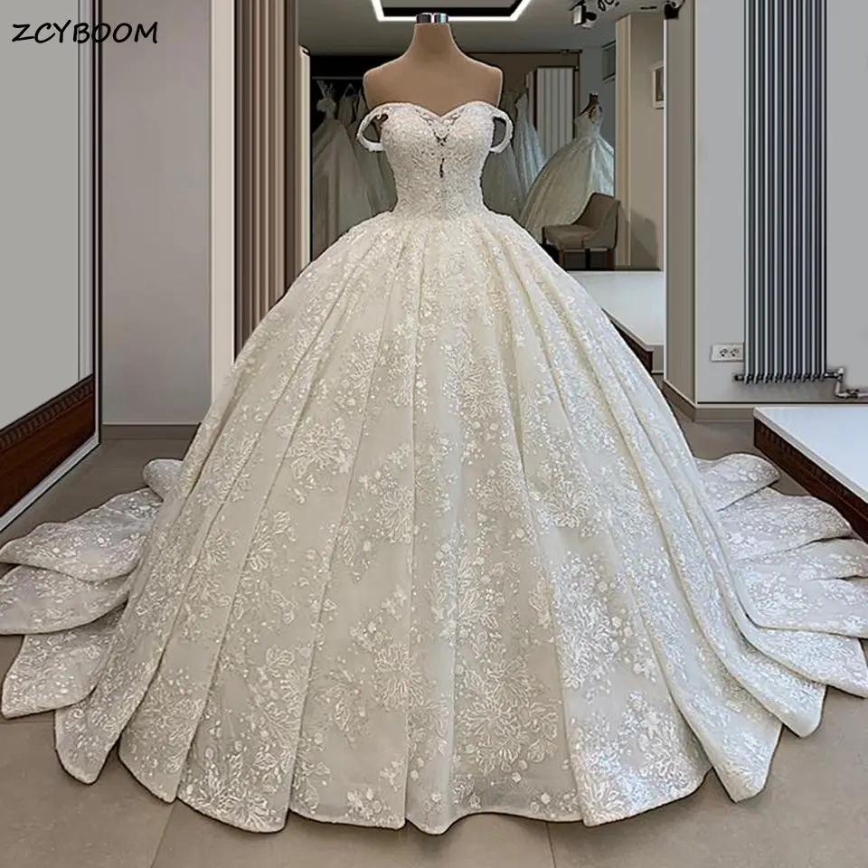 

Exquisite Ivory Off The Shoulder Ball Gown Wedding Dresses 2025 Sweetheart Beading Appliques Women Bride Gowns Vestidos De Noiva
