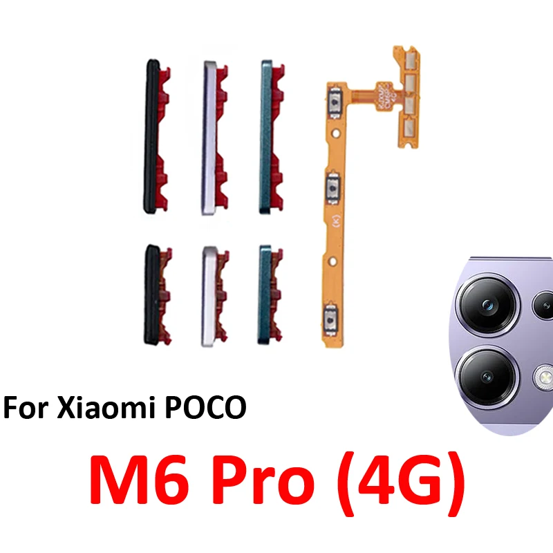 For Xiaomi Poco M6 Pro 4G Phone New Power Volume Button On Off Up Down External Side Key Internal Switch Flex Cable Parts Black