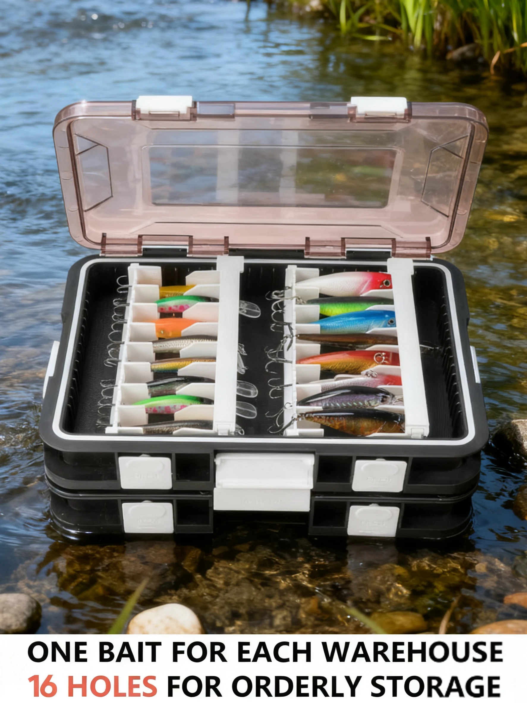 Органайзер для коробки для снастей, коробка для рыболовных снастей, органайзер для хранения на открытом воздухе для рыбалки со съемными разделителями, коробка для приманок, пластик/силикон