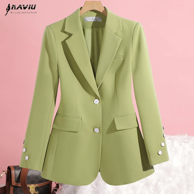 

NAVIU Fashionable Fruit Green Blazer New Autumn Professional Casual Single Breasted Jacket Suit Office Ladies Work Coat Tops
