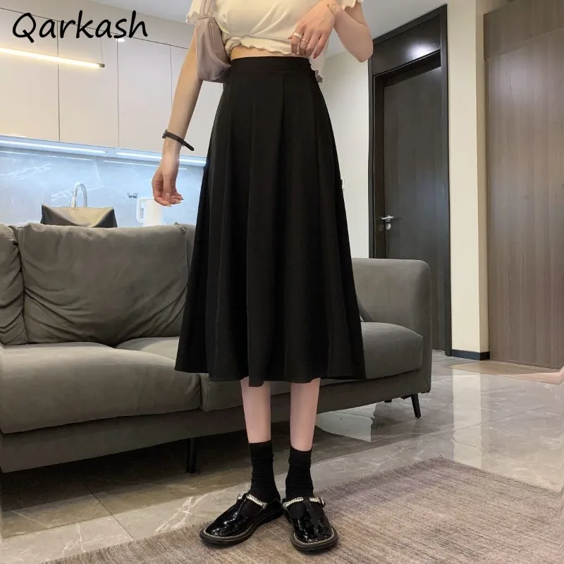 

S-5XL Skirts for Women Solid Elegant High Waisted Vintage Loose Faldas Korean Style Lady Minority Dating Classic Tender Daily