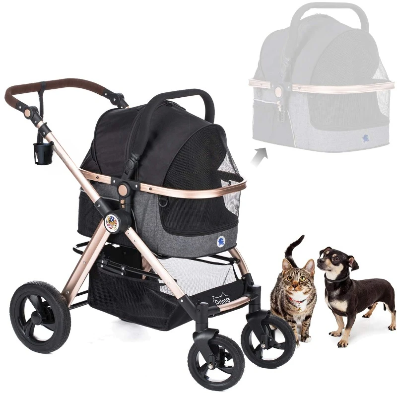 Pet Rover Prime 3-in-1 Luxury Dog/Cat Stroller   with Detach Carrier/Pump-Free Rubber Tires/Aluminum Frame/Reversible Handle