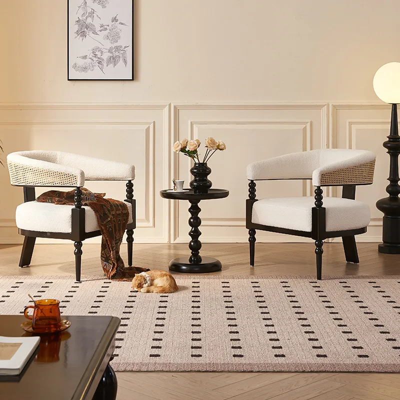 French retro rattan solid wood creative single sofa chair hotel cafe ash wood leisure chair side several combinations