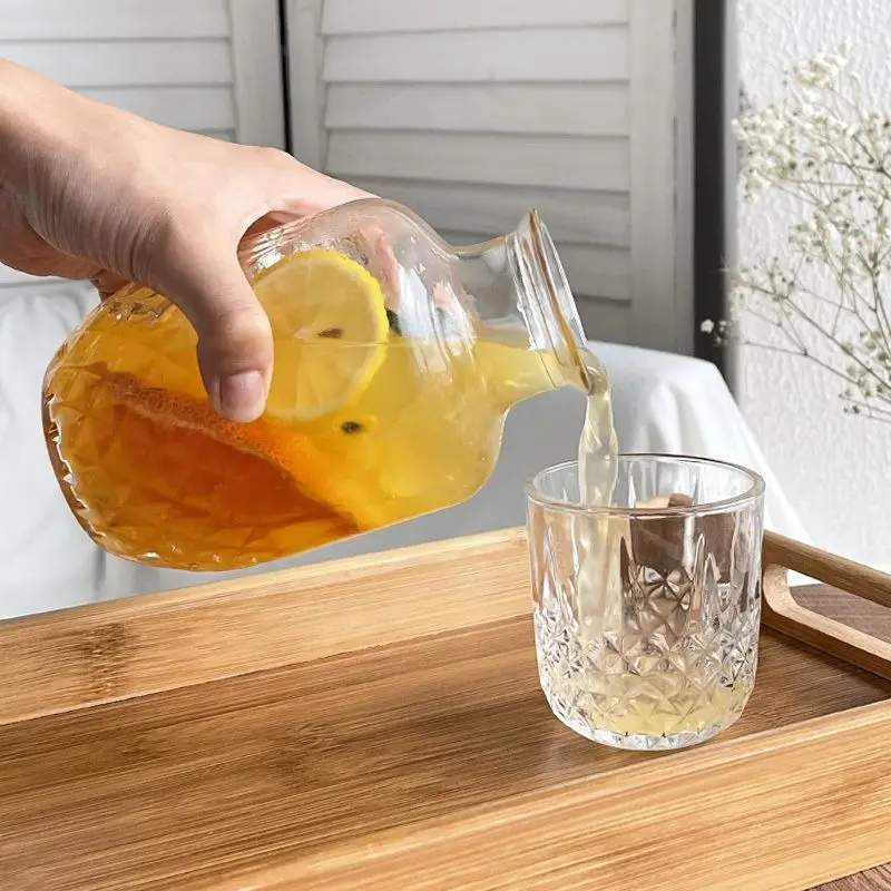 Home Water Bottle Portable Glass Fruit Tea Juice Cold Beverage Milk Cup with Lid American Water Bottle Set 2