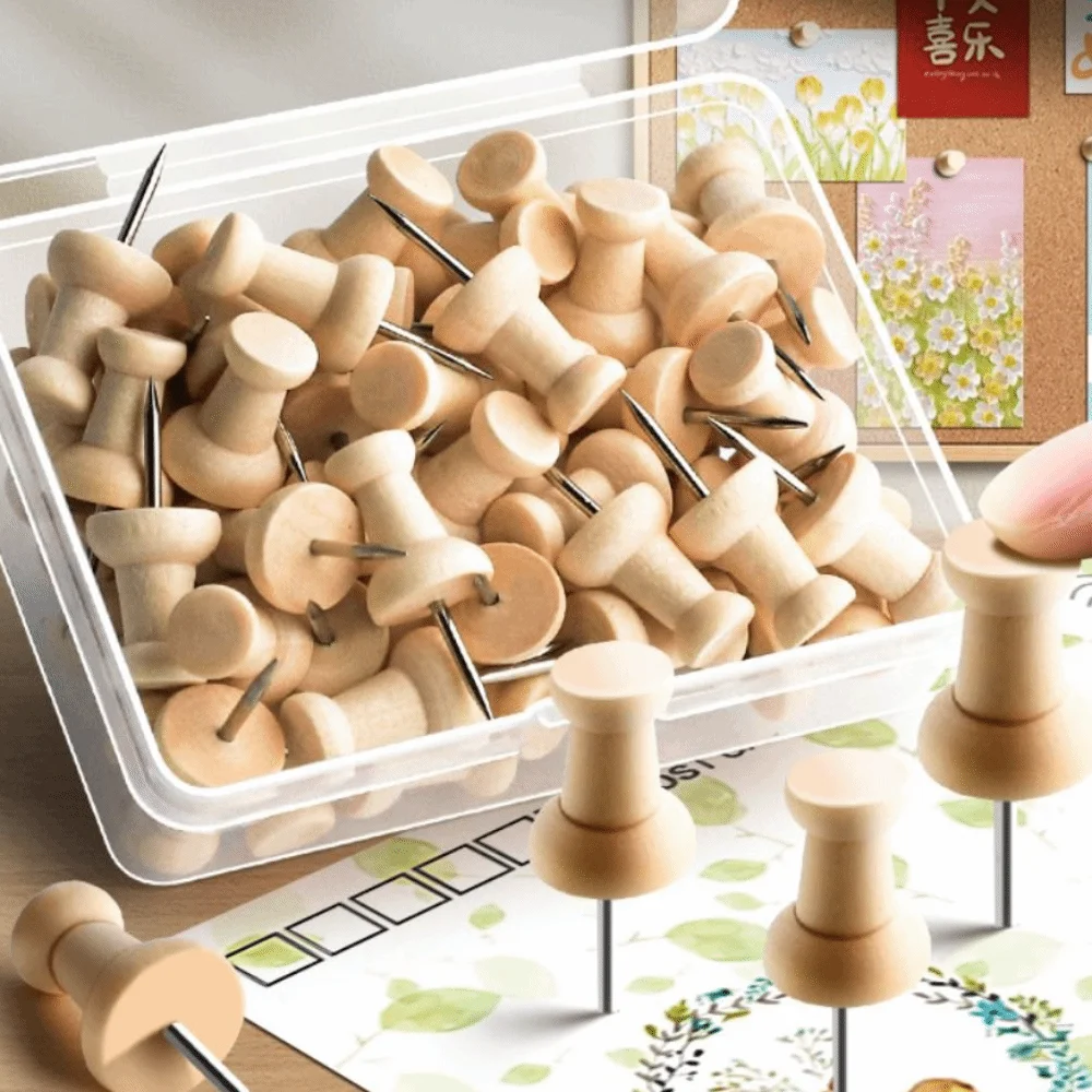 50PCS Wall Cards Photos Pushpin Thumbtack Plastic Buttons Pins Board Tacks Push Pins Cork Board Wooden Thumb Tacks Pins Home