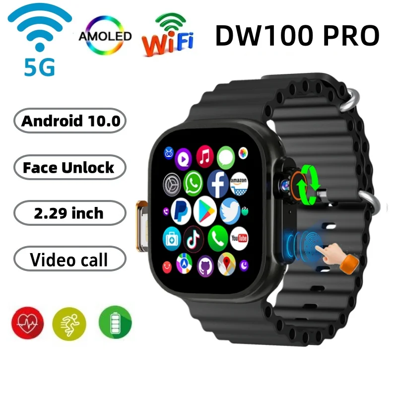 

DW100 PRO SmartWatch 4G/5G Android OS GPS 2.29inch AMOLED Smart Watch Play Store Download TOUCH ID SIM Card WIFI Men Women