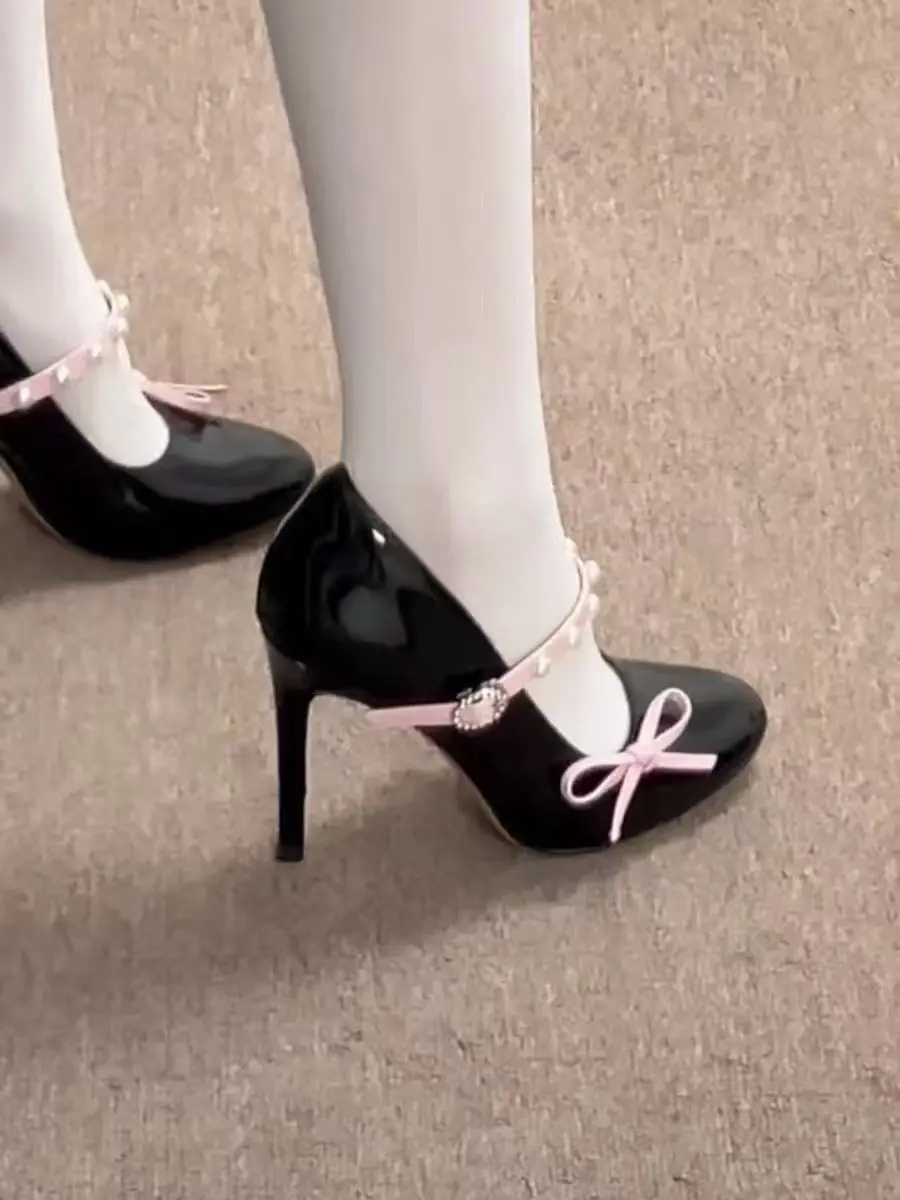 Mary Black Sweet High-end Bow High Heels 2026 New Niche Fashionable Single Shoes