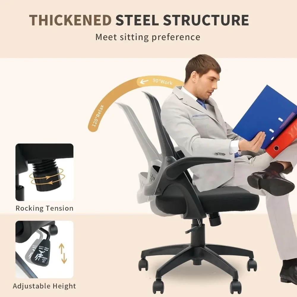 XMSJ-Office Chair Set com Apoio Lombar e Flip Armrestes, Computer Task Chairs, Cadeira Executiva Giratória, Conjunto de 4