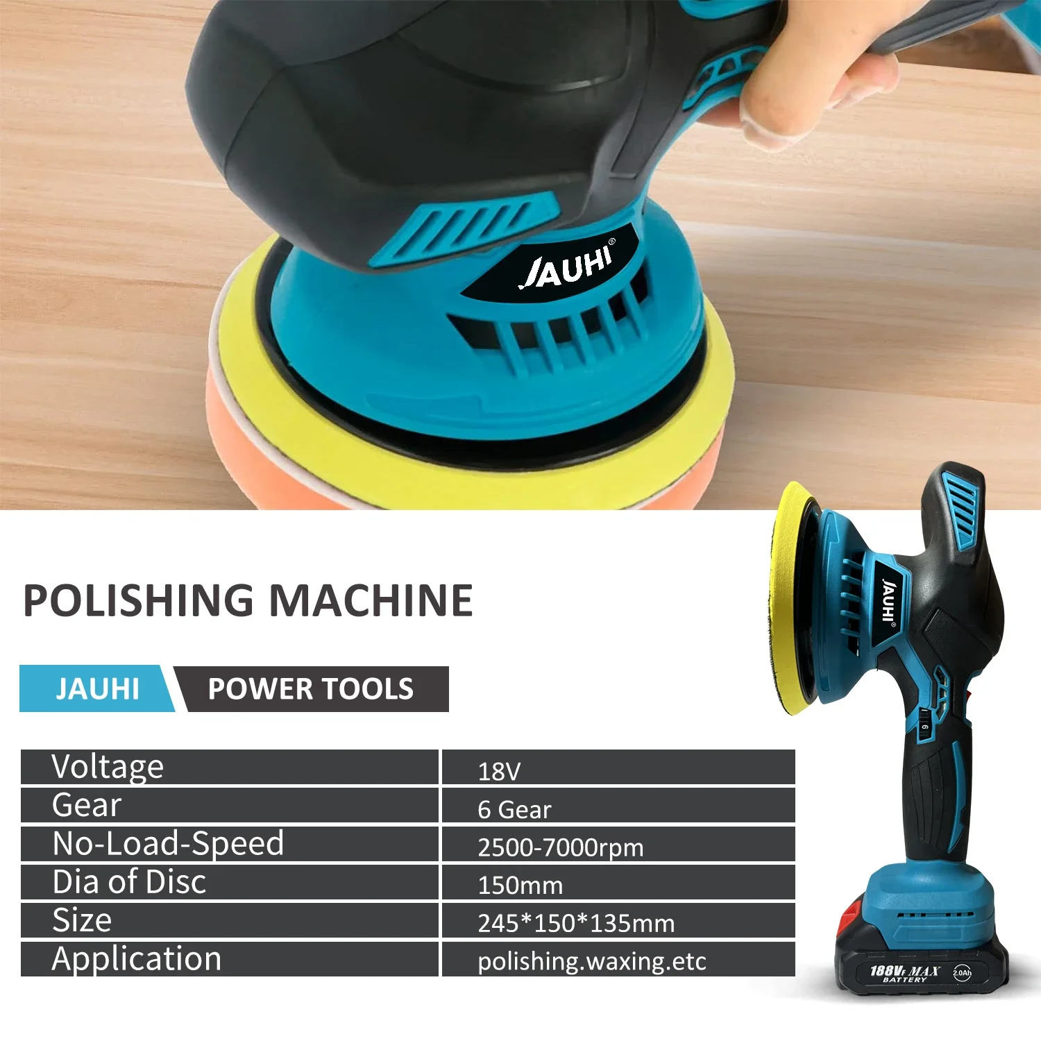 JAUHI Cordless Car Polisher Electric Polisher Wireless Automobile Car Polishing Sealing Glaze Machine For Makita 18v Battery