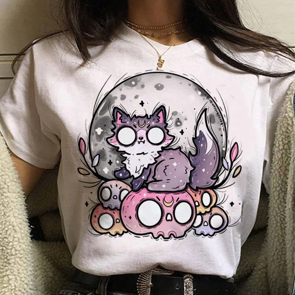 Pastel Goth Cat tshirt women harajuku t-shirts female anime clothing