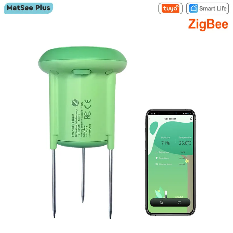 Tuya Smart Life Zigbee Soil Moisture Sensor Temperature Humidity Detector App Real Time Monitor Waterproof IP66 for Garden Lawn