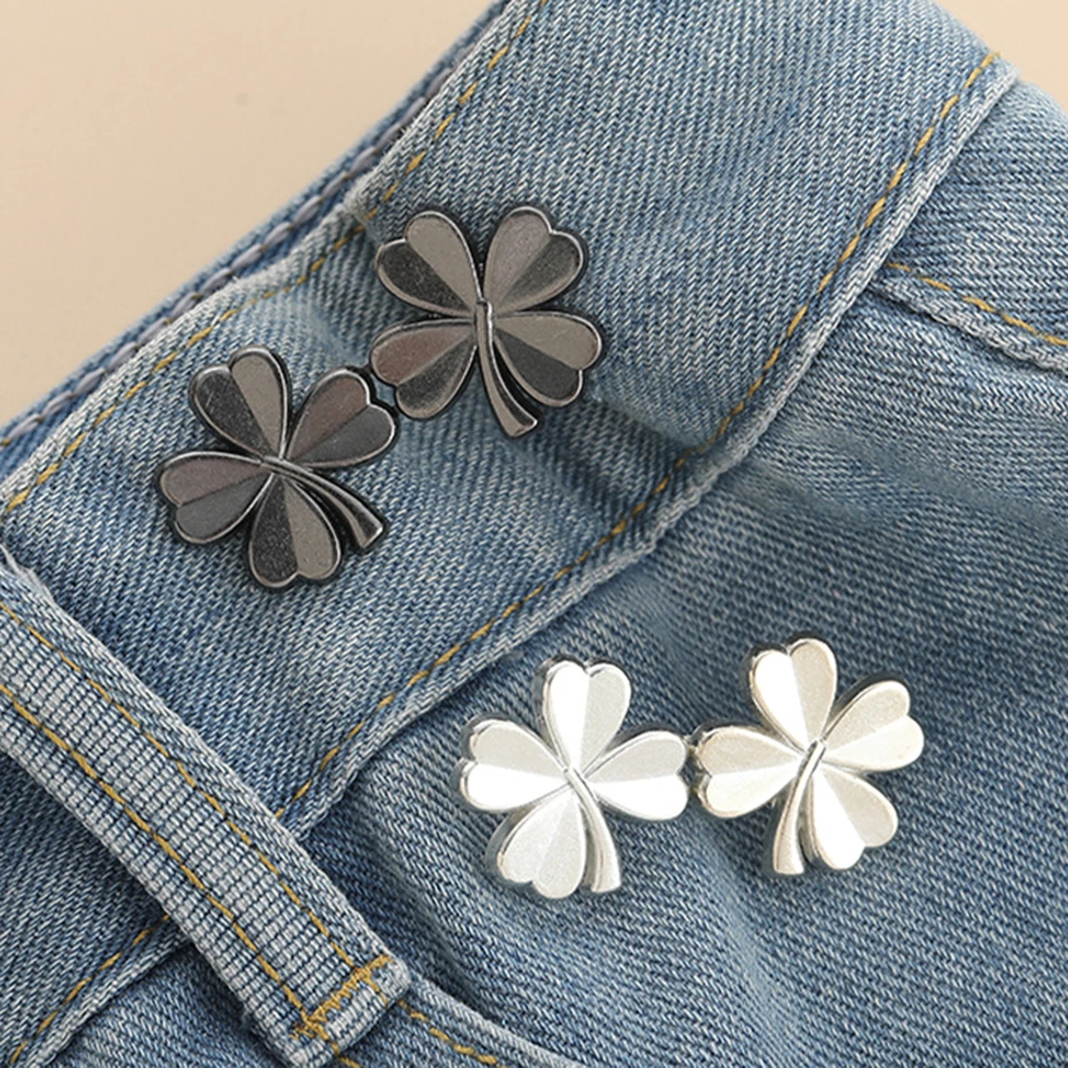 1PCS Four Leaf Clover Tightener Adjustable Waist Buckle for Jeans, No Sewing Required Button Adjuster for Pants and Skirts Waist