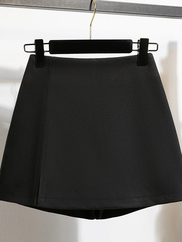 Elegant High Waist Woolen Short Pants for Women Autumn Winter Slimming Bootie Matching Skirt Pants Knitted Gored Skirt