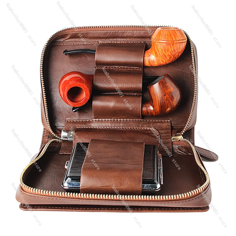 

Cowhide Bag, Portable Deodorant Pipe Bag, Briefcase, Can Hold Three Tobacco Pipes, Cigar Accessories