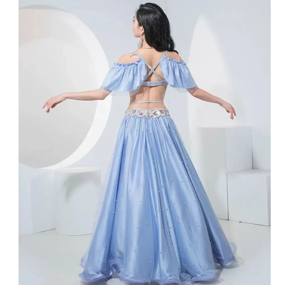 Dames Toneelvoorstelling Luxe Buikdansen Egyptische kostuums Oosterse stijl Strass BH, Chiffon Rok Buikdans 3st