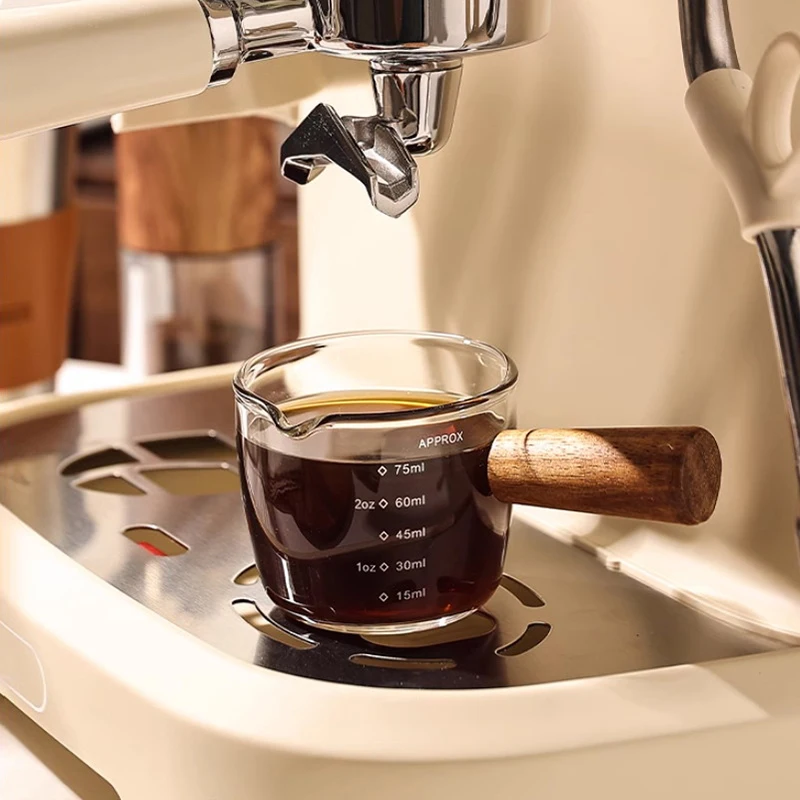 100 مللي مقبض الخشب الزجاج اسبريسو قياس كوب مزدوج/واحد الفم إبريق الحليب مقاومة للحرارة القهوة النار الزجاج مقياس قياس الأكواب