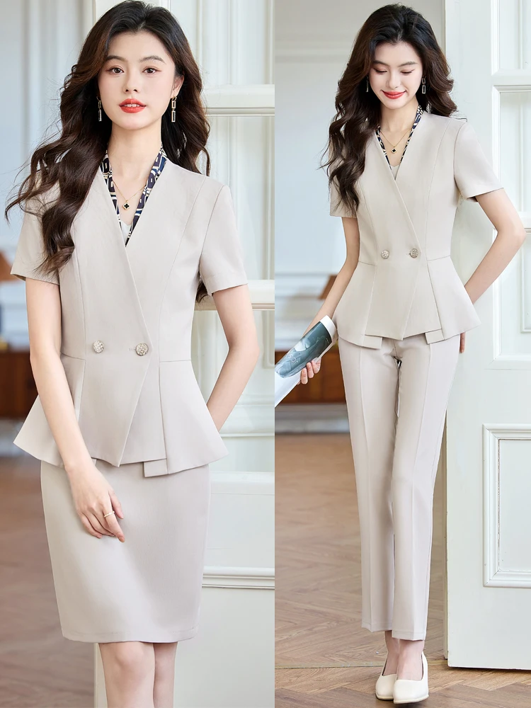 Short Sleeve Suit Professional Skirt for Women Summer New Style Beauty Salon Work Uniform Hotel Front Desk Jewelry Store Work...