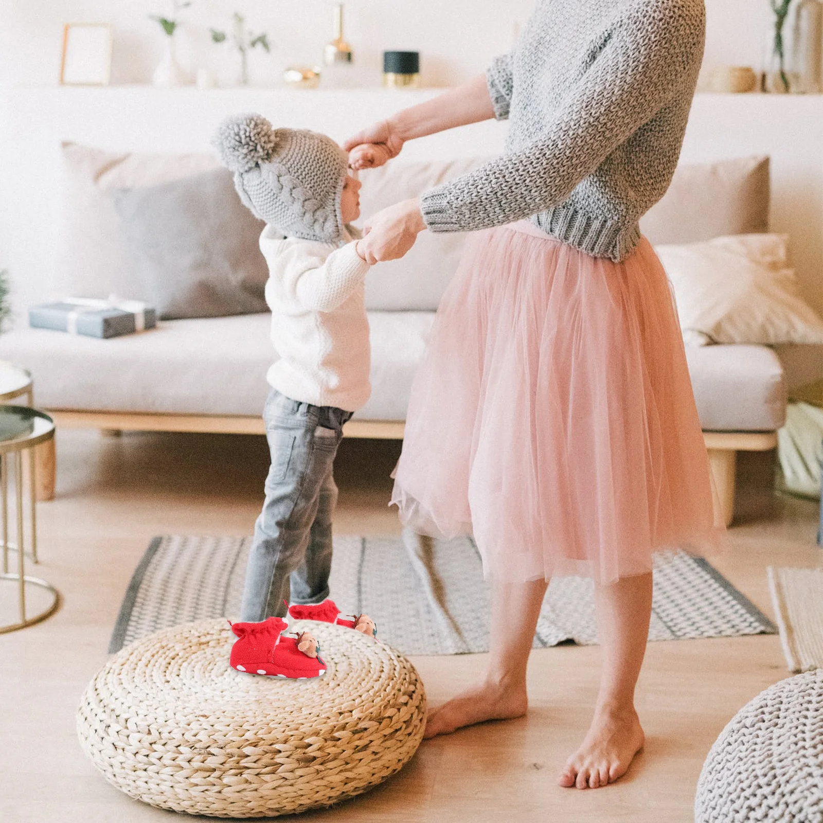 

1 пара детской зимней обуви, теплая рождественская подошва, мягкая нескользящая детская обувь с подошвой для малышей