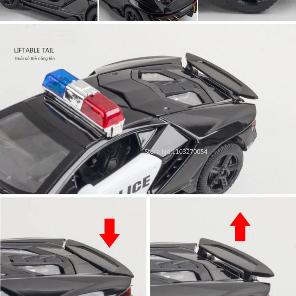 1/32 LP770-4 Toys Model Car Die Cast Alloy Police Cars Metal Body Rubber Tires 3 Door Can Opened Sound Light Vehicles Collection