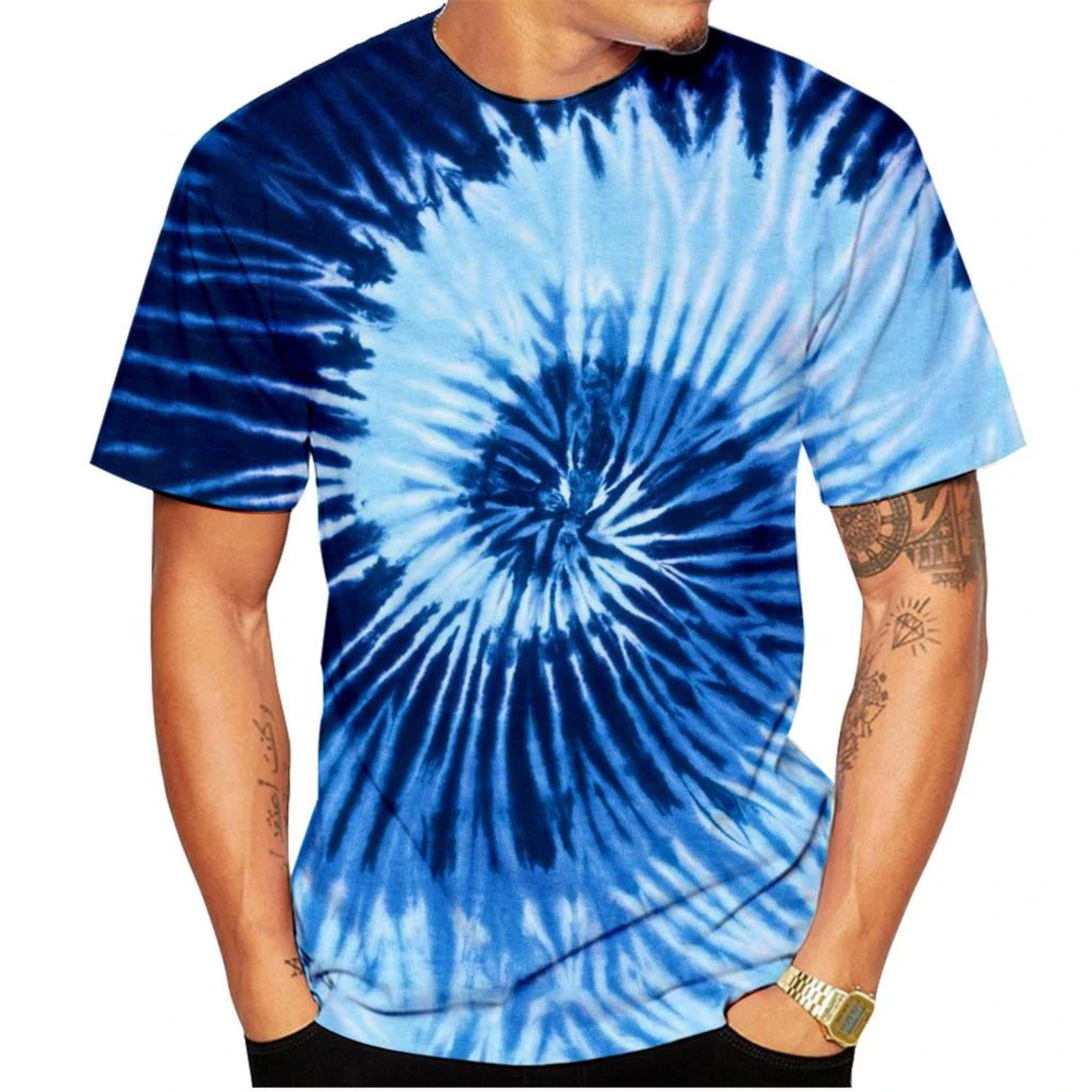 Men and Woman Summer New Fashion Tie-dye 3D Printing T-shirt Spiral Circle Unisex Casual Short-sleeved Sports Shirt Top