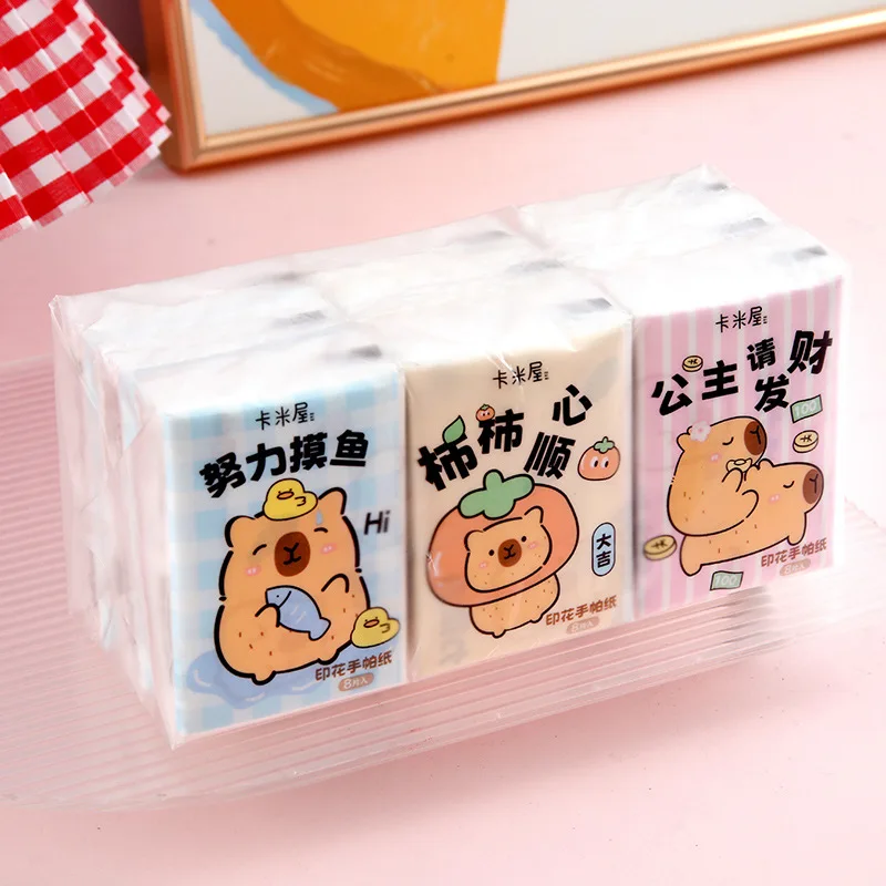 9pack Capybara Printed Napkin Tissue Paper Outdoors Portable Toilet Paper Wood Pulp Tissue Soft And Skin Friendly Cartoon Napkin