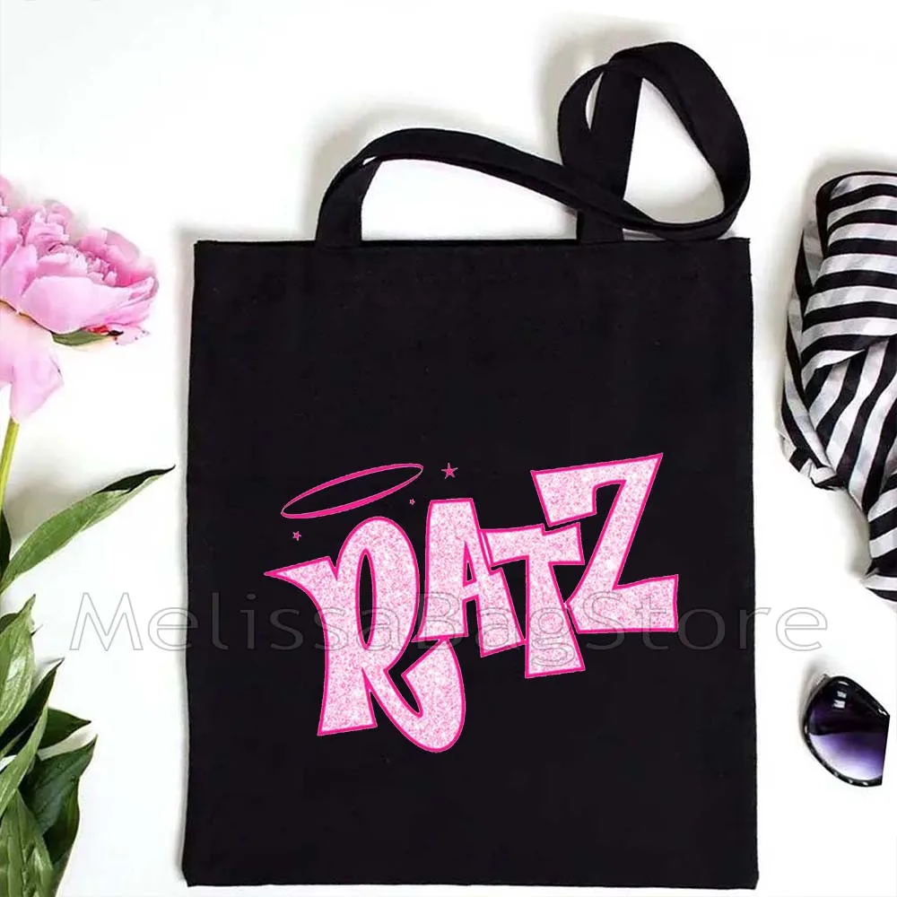 Cute Kawaii RATZ FUNNY RATT PINK RATZ Meme Tote Bag Reusable Grocery Canvas Shopping Harajuku Shopper Bags Women Shoulder Bag