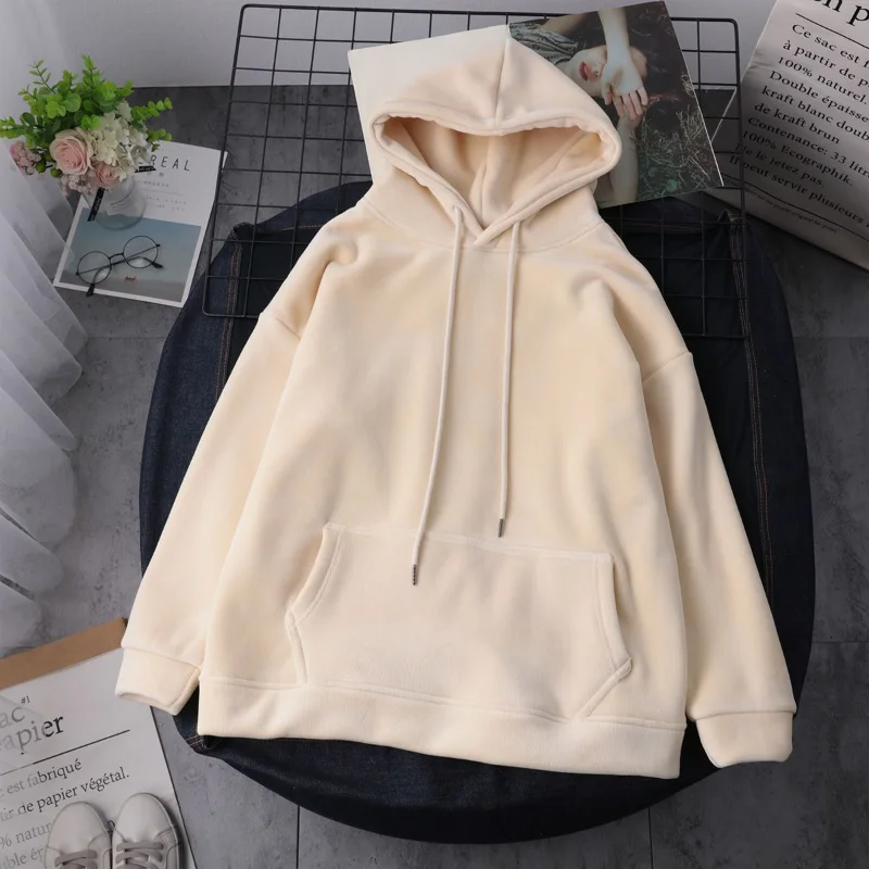 

Polar Fleece Sweater for Women Popular Autumn and Winter Loose Fitting Korean Version Trend Plush Student Hooded Sweater