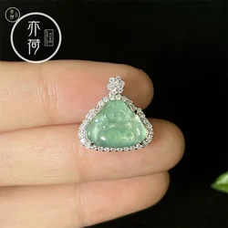 S925 Silver Inlay Natural a Cargo Blue Water Jade Dangerous Material Authentic Milo Buddha Pendant with Certificate