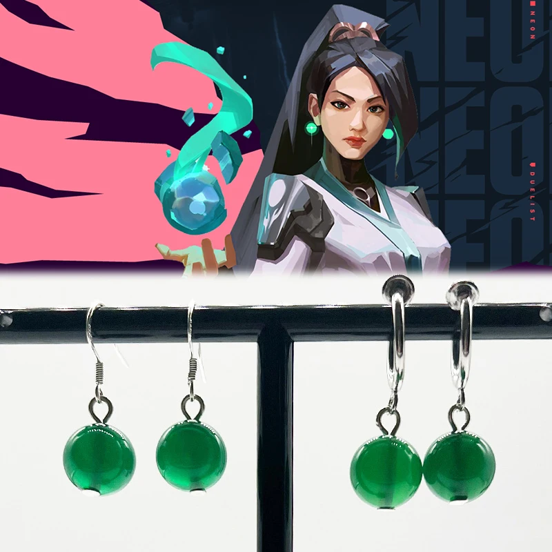 Reyna Cypher Sage Harbor Popular Game Peripheral Accessories Earrings Character Same Style Green Agate Earrings COS Accessories