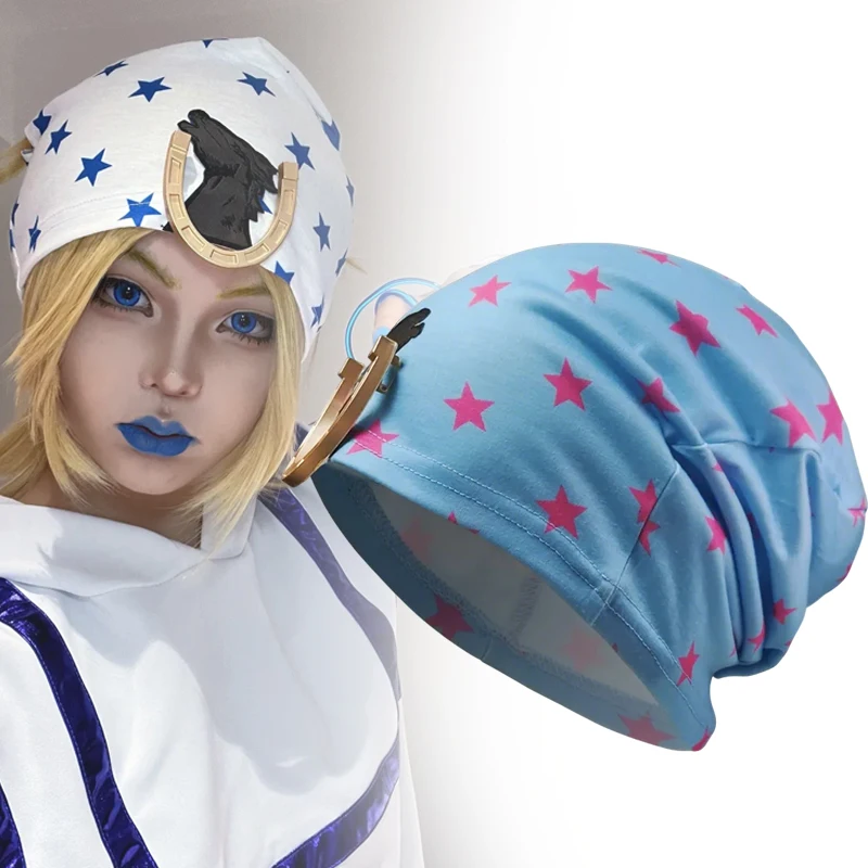 Gorro de Cosplay de Anime JOJO STEEL BALL RUN, Jonathan Joestar, Unisex, Gorro Apilado, Bufanda con Estrella, Gorro Gótico, Accesorio de Disfraz de Halloween