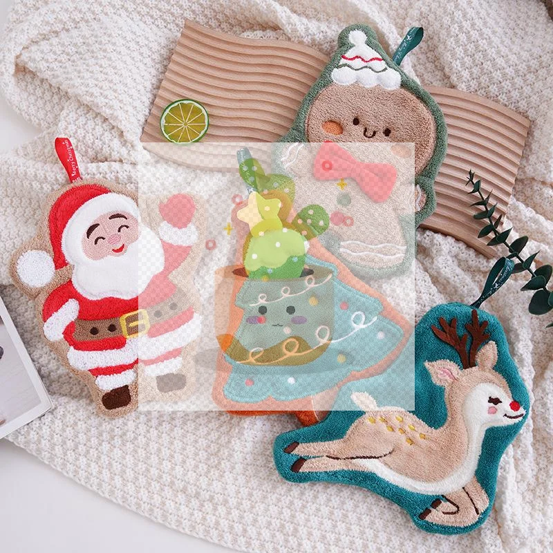 Рождественские полотенца Санта-Клауса из кораллового флиса, водопоглощающие быстросохнущие полотенца для рук, елочный колокольчик, кухня, ванная комната