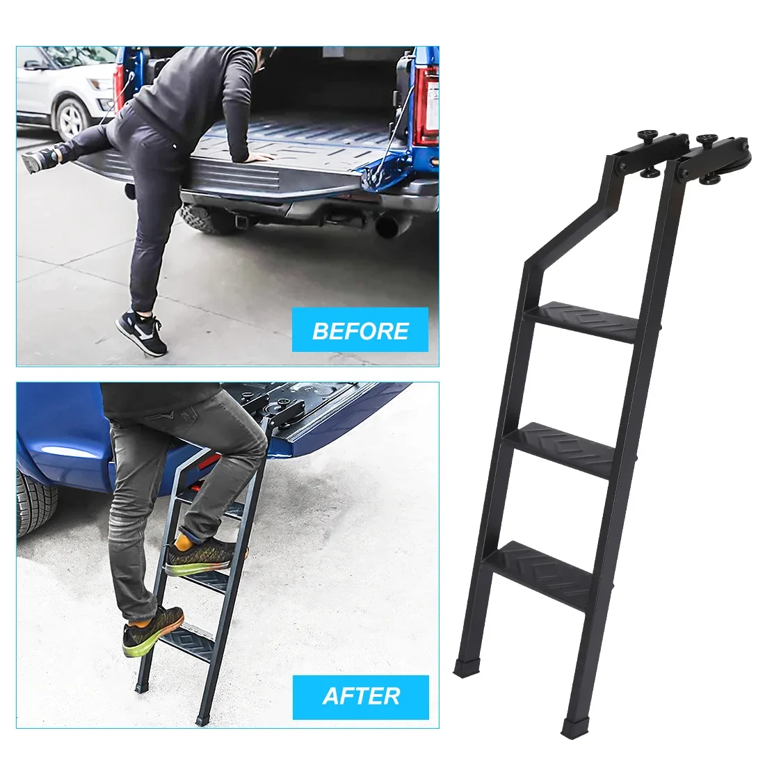 360° Rotated Foldable Universal Tailgate Ladder Step Fits Bed Heights 90cm 35 Inch For Ford Ranger T6 T7 T8 2012 -2022 Wildtrak