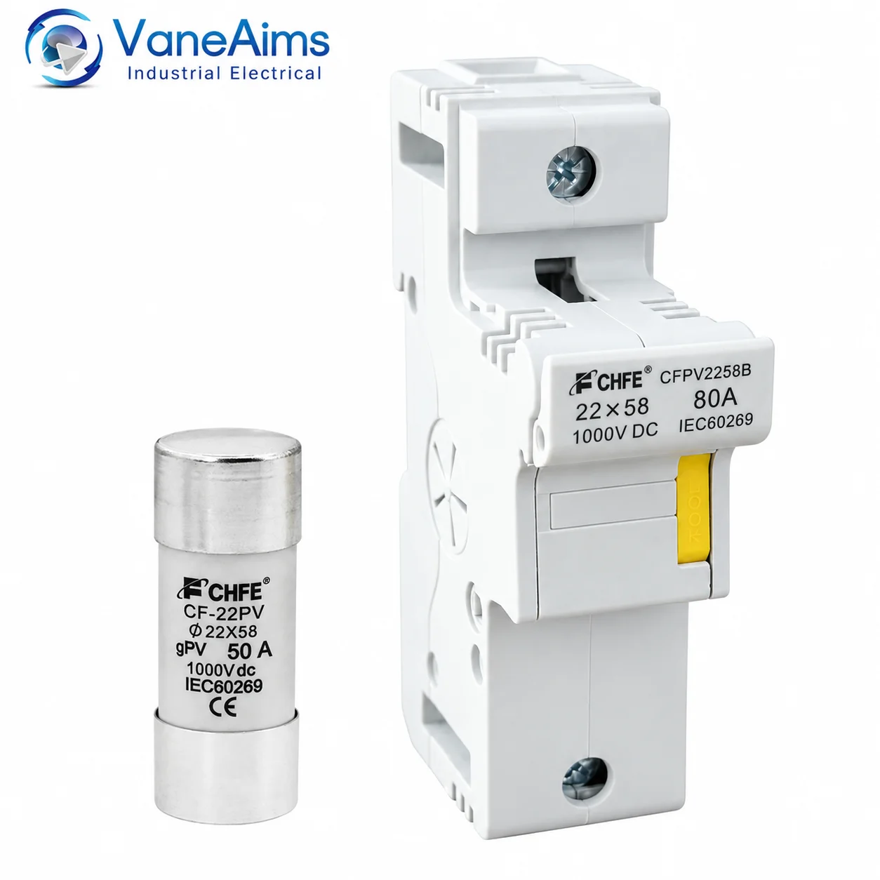 1 set High Current Ceramic gPV Fuse 22x58mm 40A 50A 63A and DC 1000V Solar PV Fuse Holder Base 1P for Photovoltaic Power System