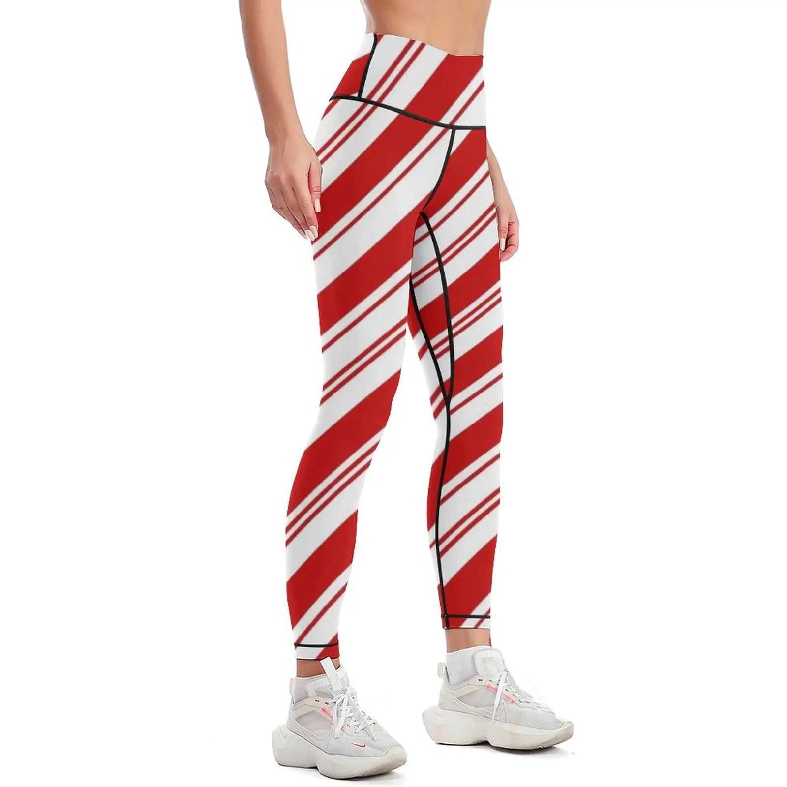 Merry Xmas peppermint stick red white Christmas Candy Cane Leggings sporty woman gym gym's sportswear Womens Leggings