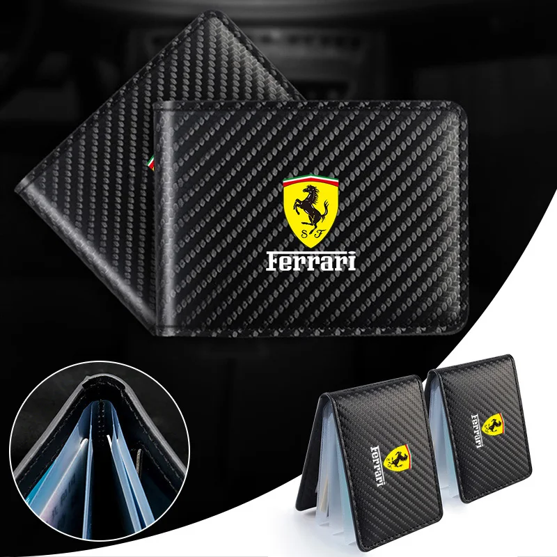 Cartera para licencia de conducir de coche de fibra de carbono, funda de cuero suave para tarjetas de crédito para Ferrari 488 Roma Spider SF90 612 Competizione LaFerrari