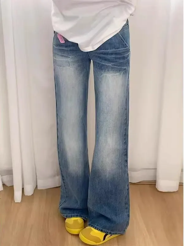 plus Size Micro Flared Jeans Women's Spring Autumn New Straight Slim Wide Leg Pants High Waist Long Jeans Denim Blue